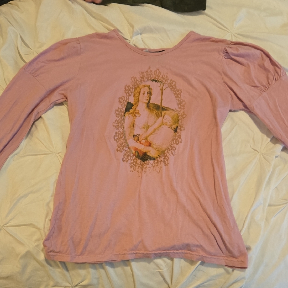 Vintage-Inspired Pink Long Sleeve Graphic Tee